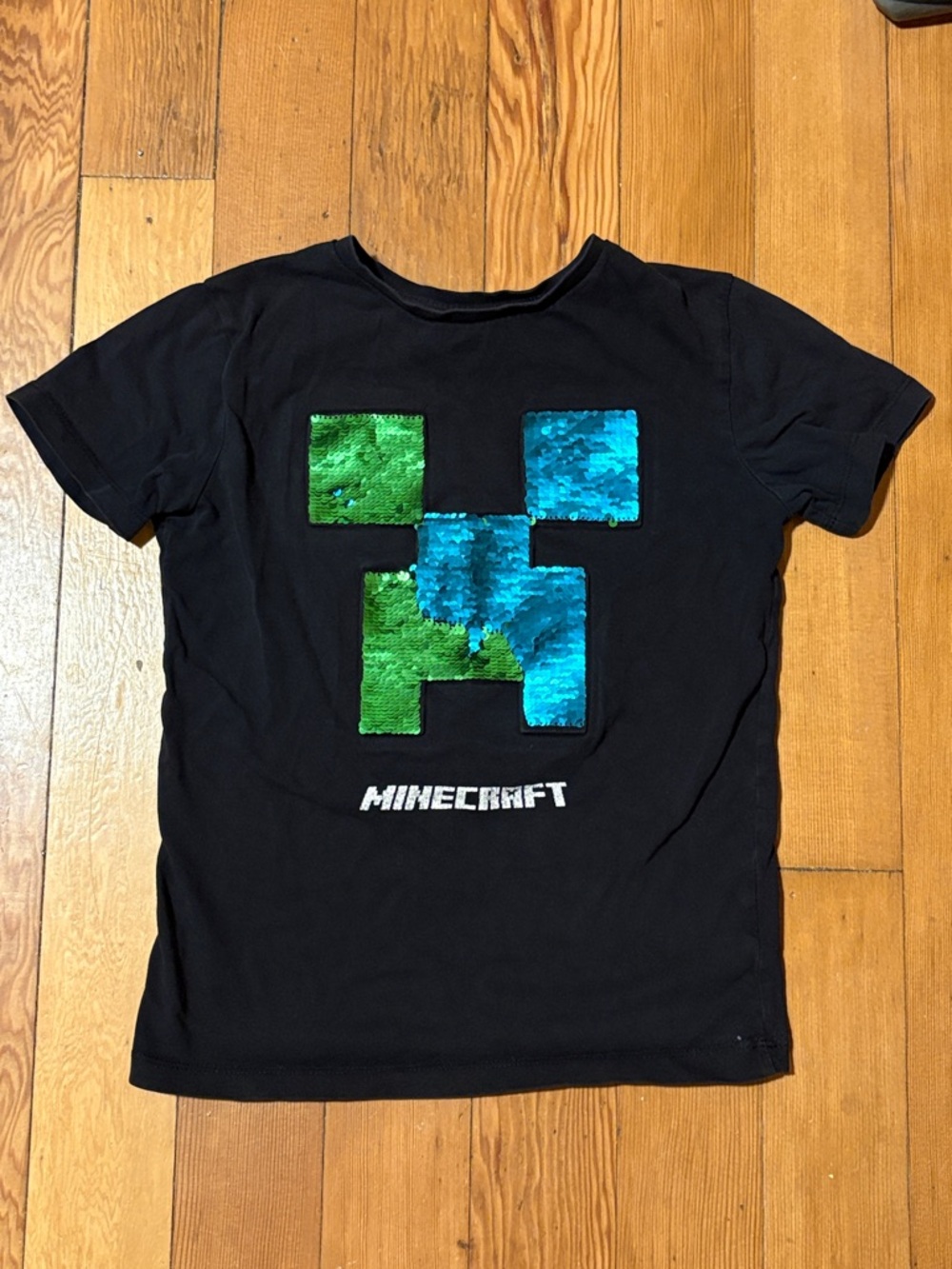 Minecraft Kids’ Black Sequin Creeper Short Sleeve Tee